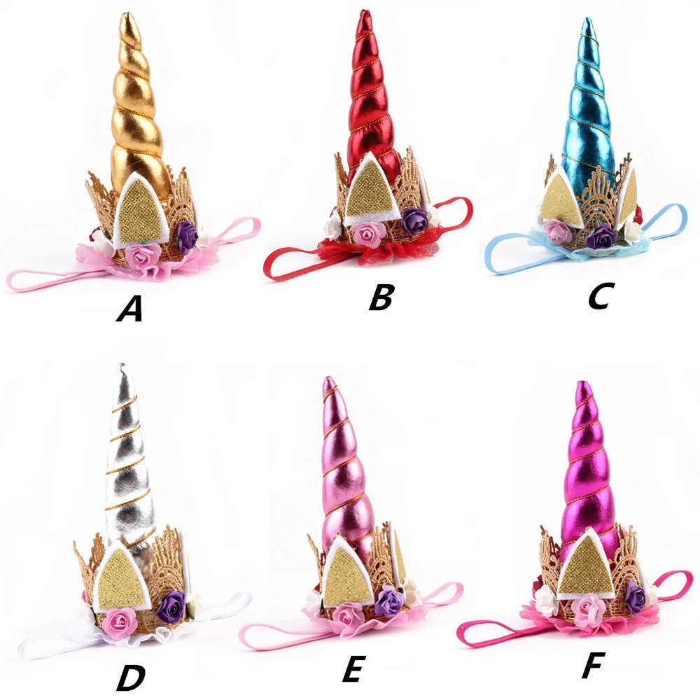 1PC Glitter Metallic  Tiara Unicorn Headband Baby Girl DIY Felt Unicorn Horn Headbands  Princess Crown Party Hair Accessories