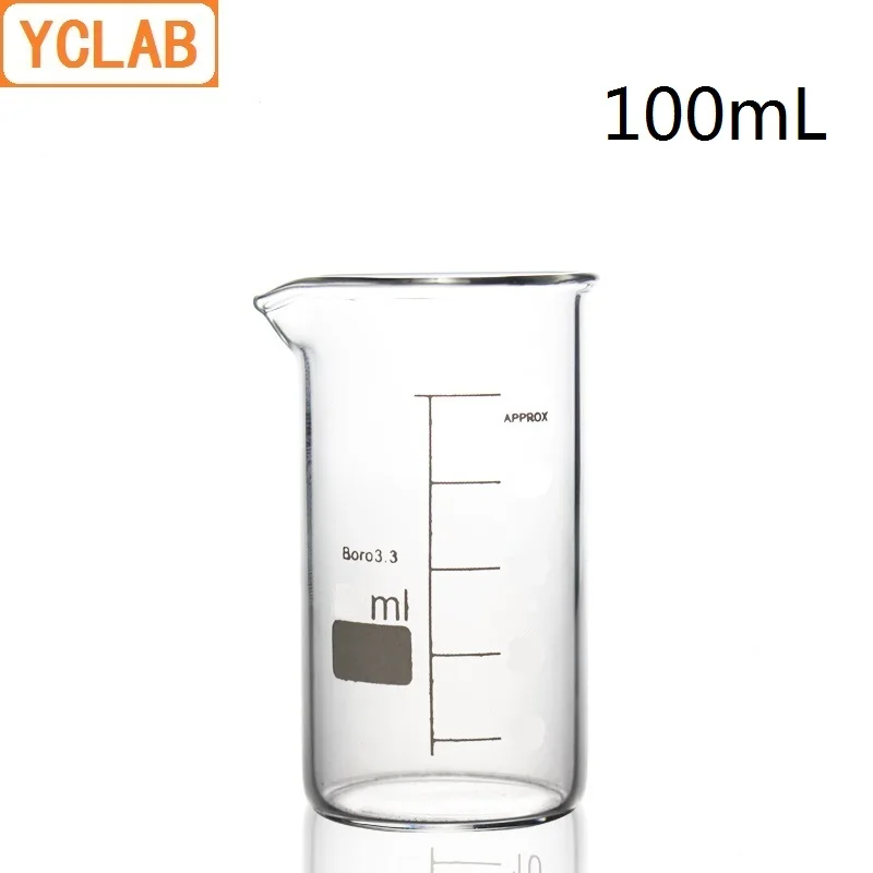 YCLAB 100mL Beaker Tall Form Borosilicate 3.3 Glass with Graduation and Spout Measuring Cup Laboratory Chemistry Equipment