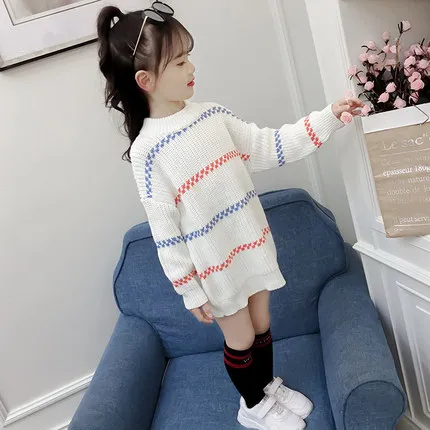 Special Offer Girls Fall Winter Long Knitted Sweater Children Fashion Loose Bottoming Knitwear Clothes Kid Leisure Pullovers B58