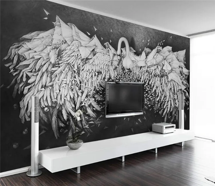 

3D stereoscopic mural relief swan Wallpaper for Bar KTV restaurant background wall Painting Mural Wallpapers Decorate