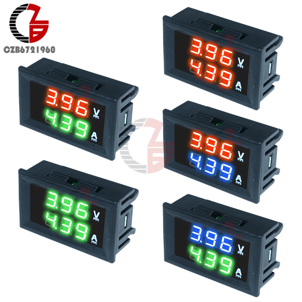 DC 100V 10A Digital Voltmeter Ammeter Car Motorcycle Voltage Current Meter Volt Amp Tester Detector Red Green Blue Dual Display