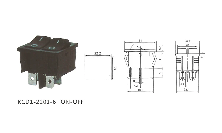 50Pc Latching red and green button rocker switch series t125 t125 rocker switch KCD1-2101-6