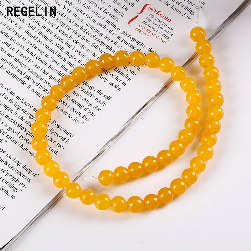 REGELIN 1strip Natural Stone Beads 4/6/8/10/12/14mm Round Yellow Crystal Quartz Bead Loose Beads DIY Fashion Jewelry Findings