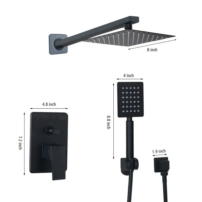 OUBONI 8 10 12 16 inch Black Painting Ultra-thin Shower Head Wall Mount Bathroom Rainfall Faucet Sets LED Head Hand Shower Sets