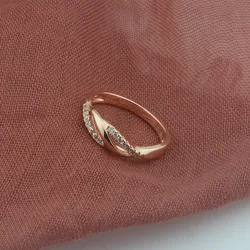 FJ 5.5mm Women Weaving Twisted Cubic Zircon 585 Rose Gold Color Wedding Rings