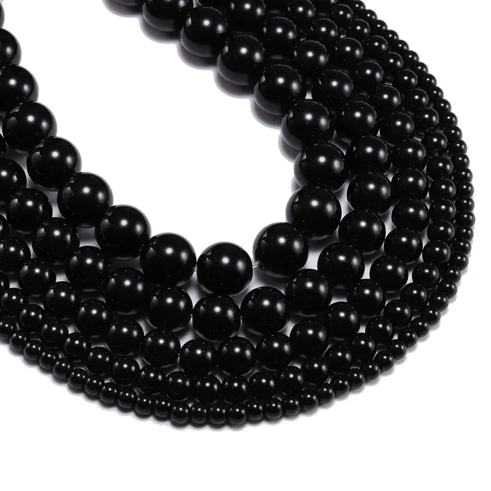 1strand/lot 4 6 8 10 12 mm Black Smooth Glass Beads Round Loose Spacer Beads For Jewelry Making Findings Supplies DIY Bracelet