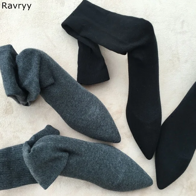 

2018 newest fashion knitting gray woman long boots thin leg elastic over-the-knee boots pointed toe thin heel female shoes