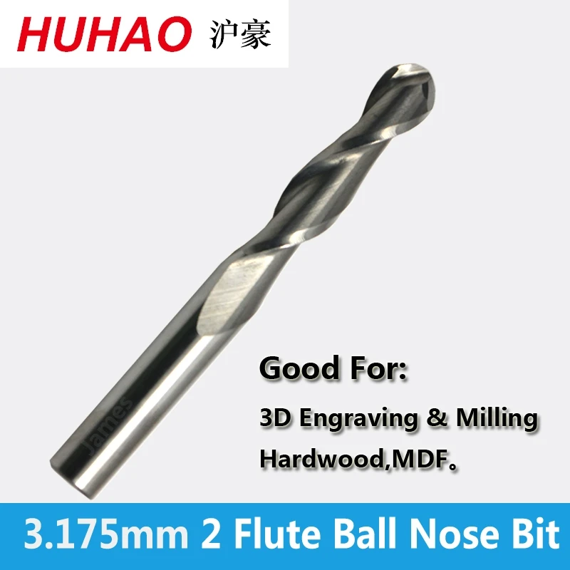 HUHAO 3.175mm SHK ballnose Two Flutes Spiral End Mills round bottomed Double Flutes Milling Cutter Spiral PVC Cutter