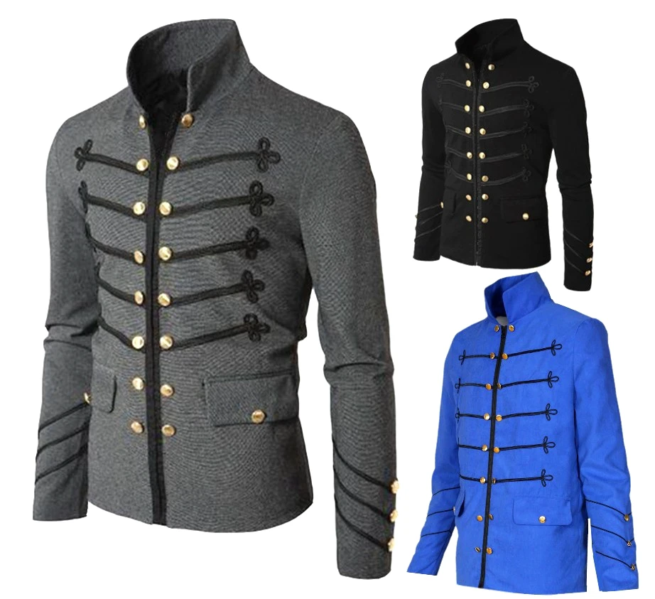 Steampunk Men Gothic Clothing Military Jackets Medieval Vintage Jacket Stand Collar Rock Frock Coat Men\'s Retro Punk Coat