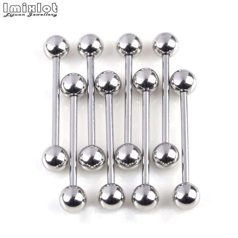 20pcs 1.4*19mm Barbell Tongue Ring Tongue Piercing Nipple Ring Stainless Steel Helix Piercing Earring 15G Body Jewelry