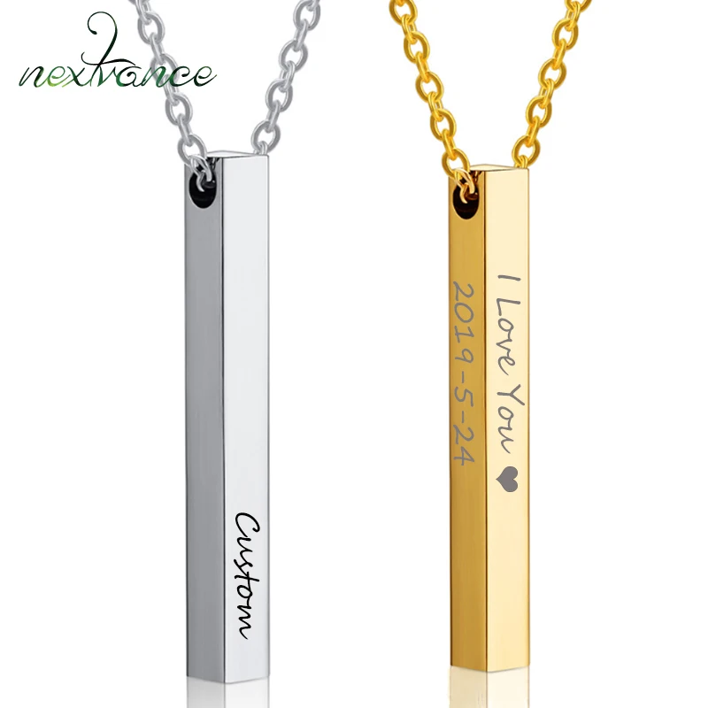 

Nextvance Stainless Steel Custom Personalized Vertical Bar Necklace Punk Engraved Date Name Pendant Necklace Women Special Gift