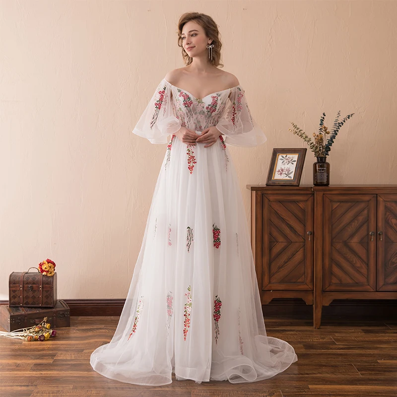 Hot Sale Off The Shoulder Prom Dresses With The Patterns Appliques Pleats Tulle Special Occasions Vestidos De Gala Largos