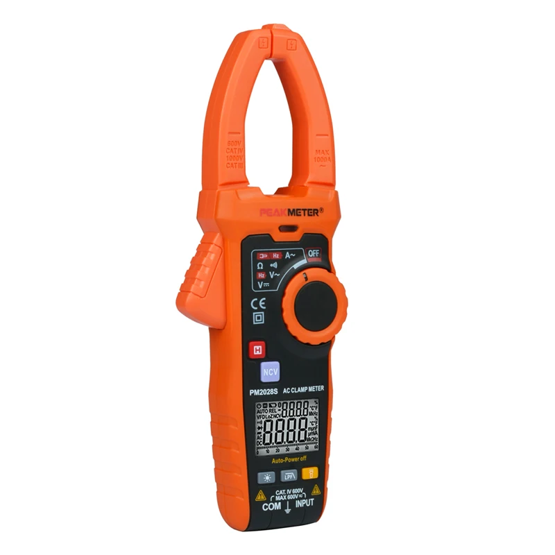 PEAKMETER PM2028S Digital Clamp Meter 6000 Count Multimeter AC DC Volt Ohm Amp meter Frequency Tester NCV LPF Data hold backlig
