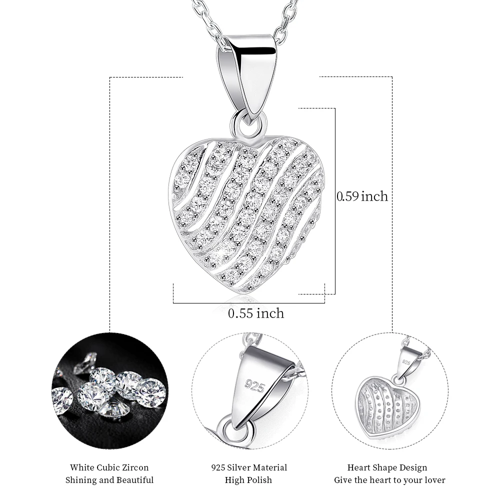 IJS0001 Perfect Gift for Women!925 Sterling Heart Pendant Necklace With Shiny Zircon Wedding/Graduation