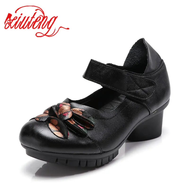 Xiuteng 2022 Women Pumps Leisure Style Square CrudeHeel Flock Round Toe Spring and Autumn Elegant Shallow Ladies Shoes