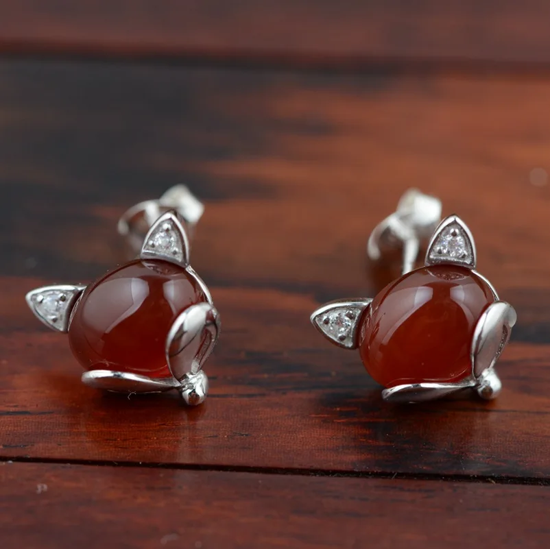 

925 silver inlaid plating female fox simple earrings earrings