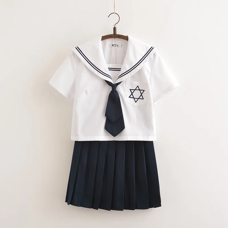 Japanische jk Uniform Sterne Stickerei Matrosen anzug Sommer Frauen Schulklasse College Wind Kurzarm Anzug Krawatte Falten rock