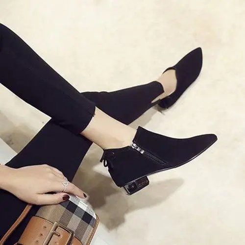 Newest Pointed Toe Women High Heel Boots Large Size Single Suede Zippers Female Ankle Boots Spring Women Boots