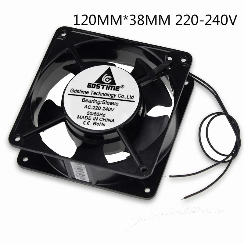 Gdstime 1 Pcs 110V 120V 220V 240V AC Cooler 2 Wires 120x120x38mm PC Metal Case System AC Cooling Fan 120mm x 38mm 12038s 12cm