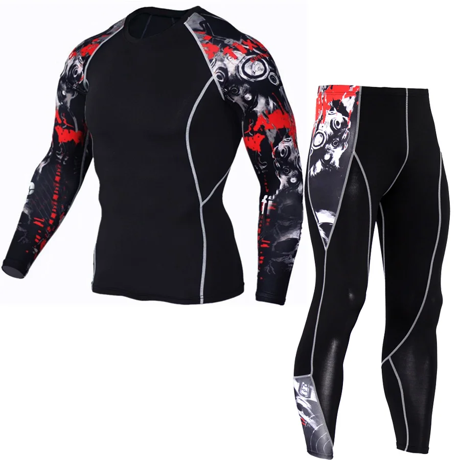 Ropa interior térmica de invierno para hombre, mallas de Fitness de manga larga, ropa deportiva de compresión elástica, para correr en el campo,