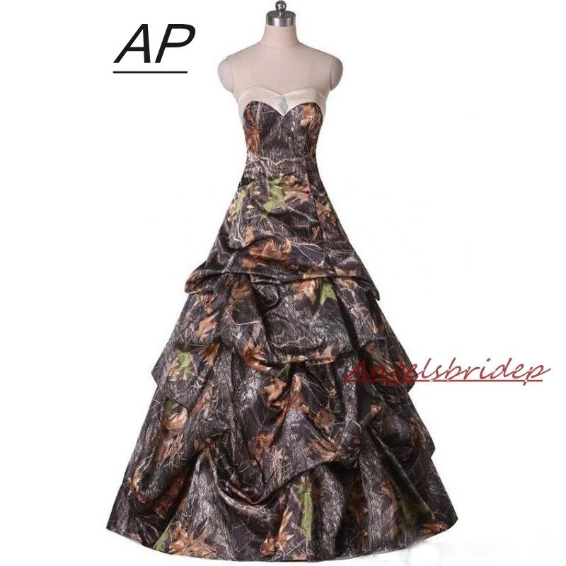 ANGELSBRIDEP Unique Camo Wedding Dress 2021 Real Image Vestidos De Novia Sweetheart Crystal Pleat Ball Gown Bride Dresses Custom