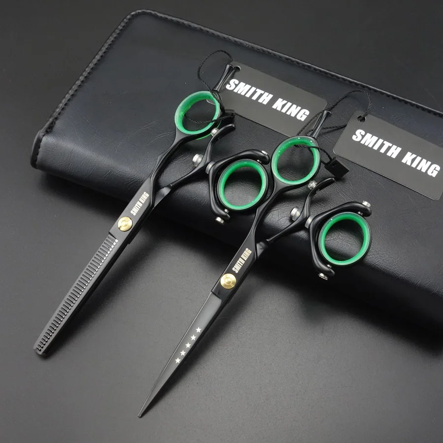 SMITH KING Professional Hairdressing scissors Rotating Ring Scissors 6 inch Cutting scissors + Thinning scissors 2 pieces set