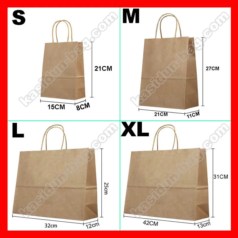 (100pcs/lot) Wholesale kraft paper gift bags with handles