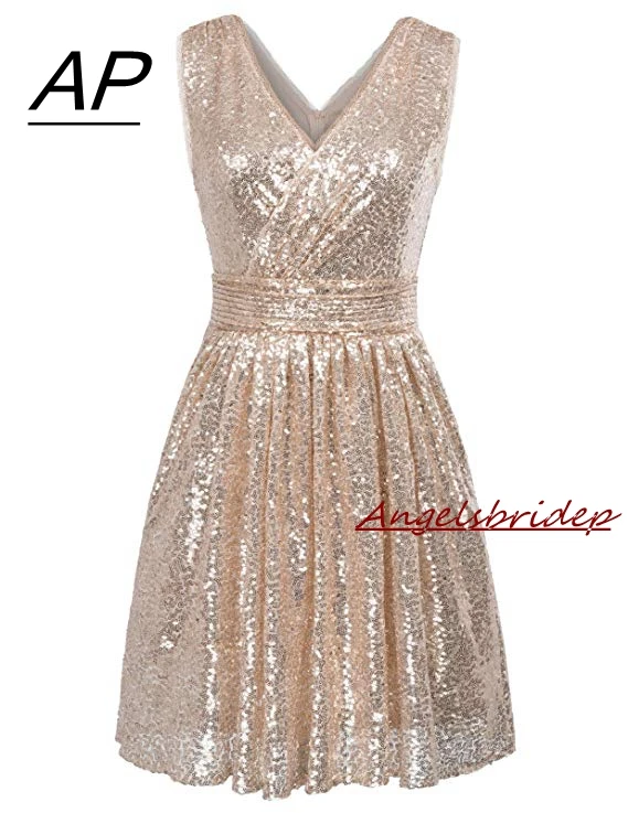 ANGELSBRIDEP Sexy V-Neck Mini Homecoming Dress 2021 Short Sequin Special Occasion Cute 8th Grade Graduation Dresses Zipper Back