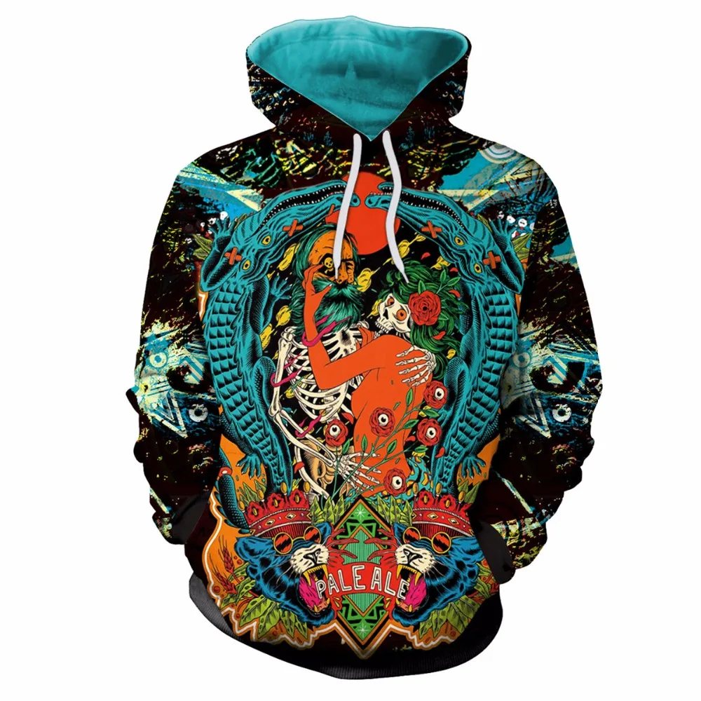 [EL BARCO] 3D Skull Print Men Women Hoodies Winter Cotton Funny Hip Hop Slim Sweatshirt Male Pullover Coat Soft Outwear Tops 2XL