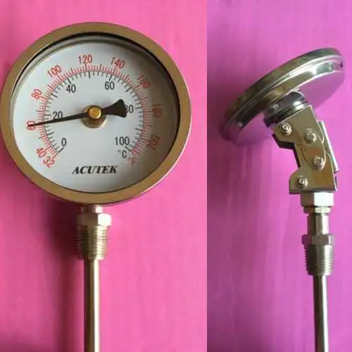 

Stainless Steel bi-metallic Thermometer -50-50~500 degrees L=100, 1/2BSP WSS-481W