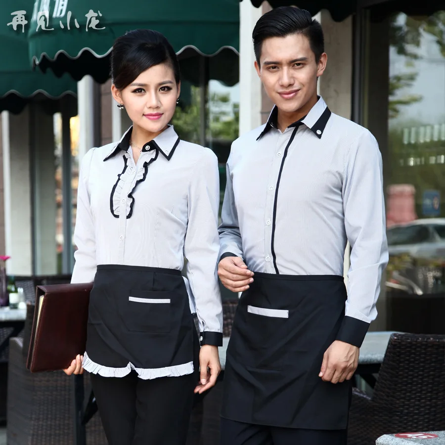 Hotel Working Clothes Women's Catering Uniform Shirts Tea House Restaurant Cafe Hot Pot Long Sleeve Waiter Men Overalls H2373