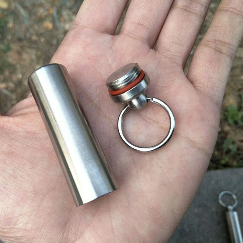 Outdoor Stainless Steel 304 Sealing Box Mini Metal Waterproof Medicine Tank 15MM Diameter Stainless Waterproof Pill Bottle