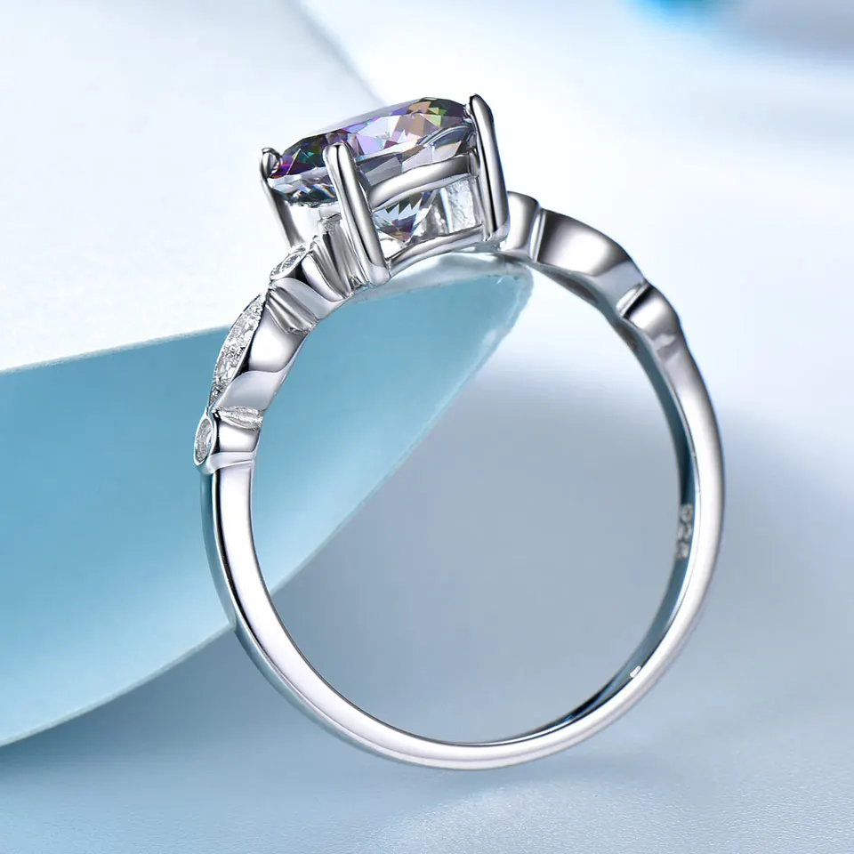 UMCHO Romantic Genuine Rainbow Fire Mystic Topaz Rings Solid 925 Sterling Silver Jewelry Engagement Rings For Women Fine Jewelry