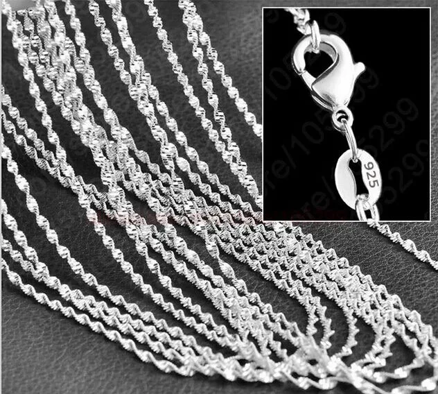 16-30inch NEW Fashion Women's Men's 925 Necklace 100PCS Silver colorNecklace 2MM Water Wave Wholesale