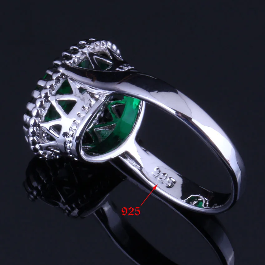 Pretty Big Oval Green Cubic Zirconia Silver Plated Jewelry Sets Earrings Pendant Nacklace Chain Ring V0262