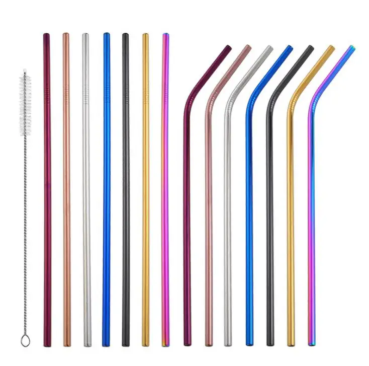 

265mm*6mm Colorful Straw 304 Stainless Steel Straws Reusable Bent Metal Drinking Straw with Cleaner Brush For 30oz mug SN675