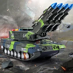 360° Rotating Children's Toy Tank Simulation Model Tiger Military Armored Missile Tank Car Model Sounding Glowing Toy Boy Gift