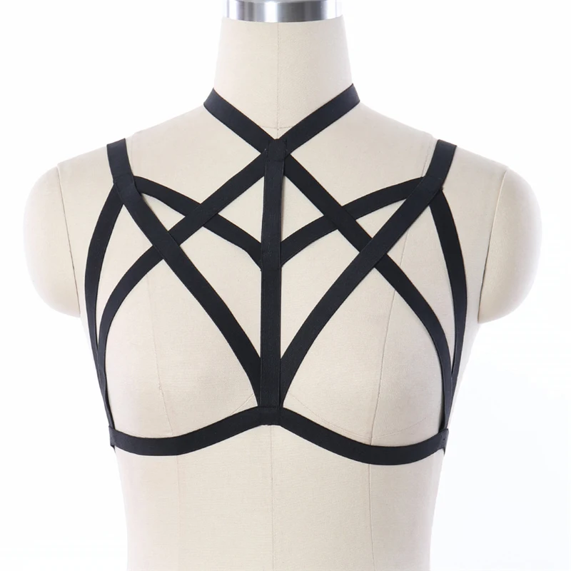 

Fetish Wear Cupless Bra 90's Gothic Body Harness Cage Bra Halter Top Bondage Harness Sexy Lingerie Burlesque Bodysuit O0033