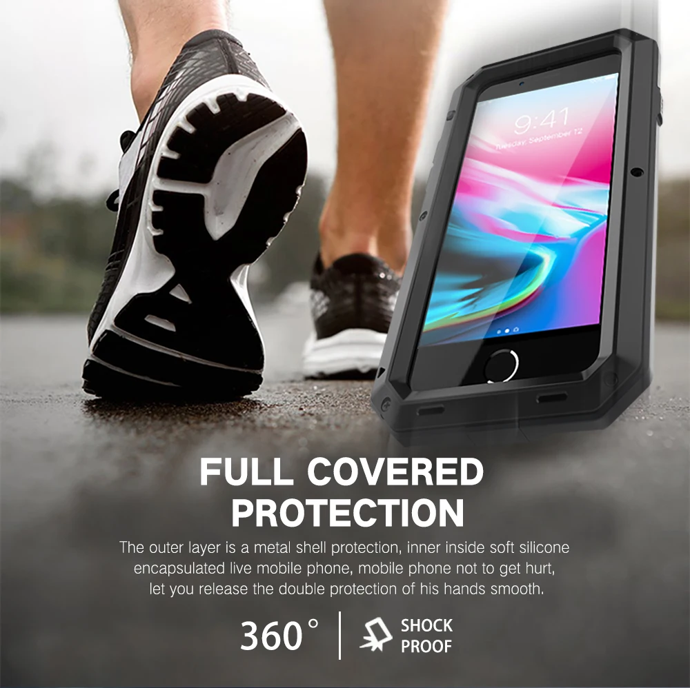 Heavy Duty 360 Full Body Doom Armor Waterproof Metal Case For iPhone 15 14 12 13 11 Pro Max XR 6 7 8Plus SE XS Shockproof Cover