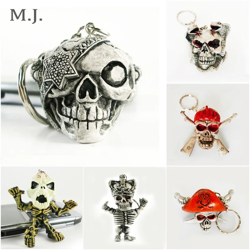 Novelty Skull Keychain Gadgets For Men Vintage Death Devil Monster Pirate Motor Skeleton Key Chain On Bags Party Boyfriend Gift