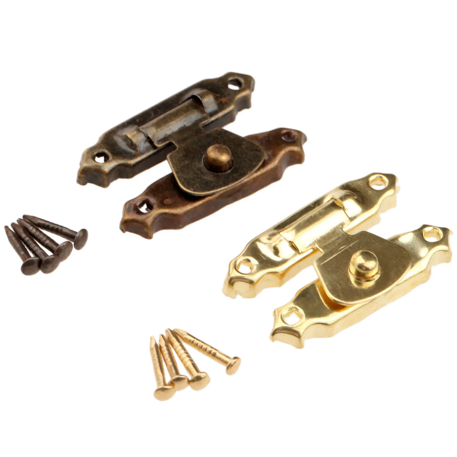 10Pcs Antique Bronze/Gold Iron Decorative Hasps Latch Lock Hook Gift Wood Jewelry Box Padlock With Screws For Furniture Hardware