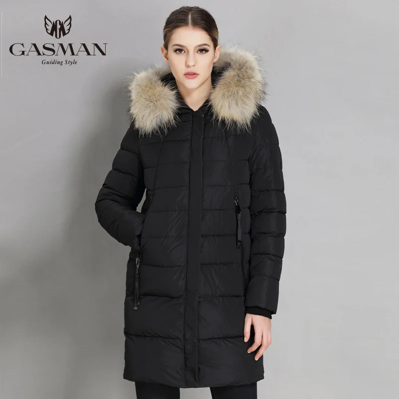 GASMAN 2022 Winter Women Down Jackets coats Brand Hooded Down Parka Women Female Overcoat Natural Fur Collar 6012