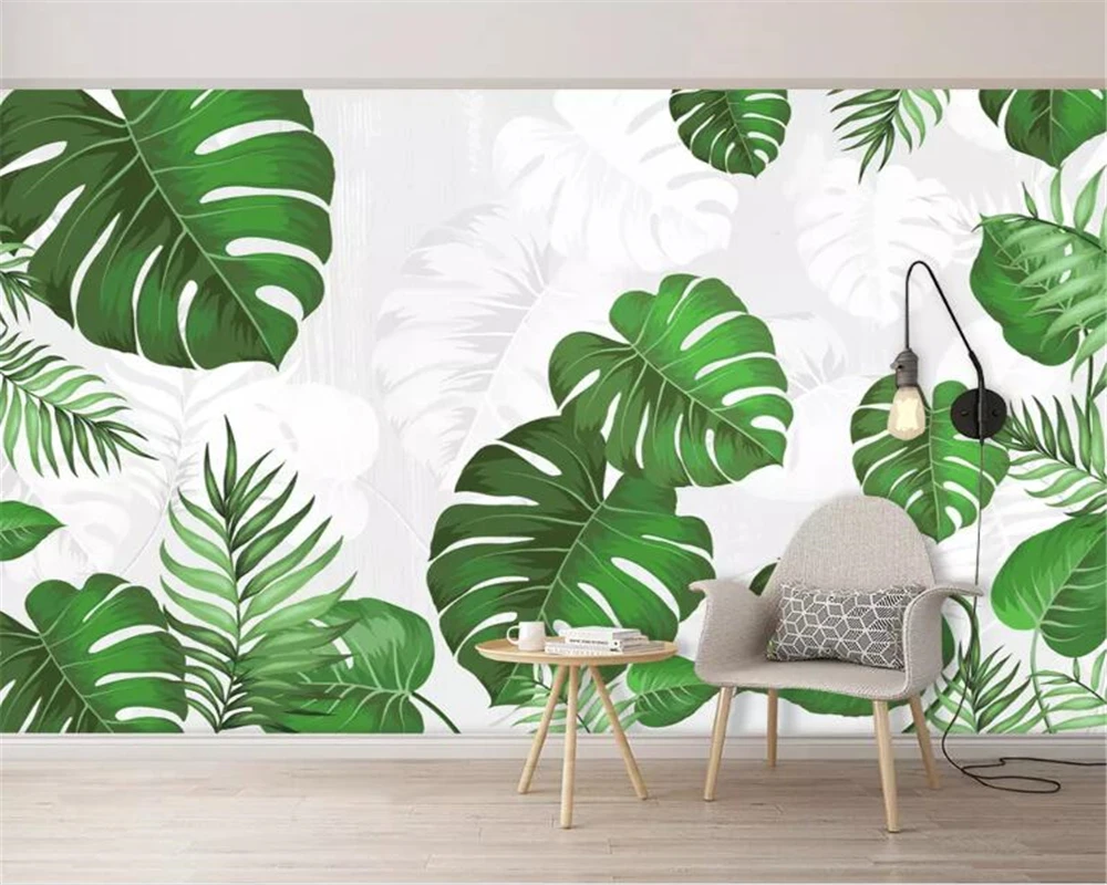 

Beibehang custom made silk material 3d wallpaper Southeast Asia plant watercolor hand painted bedroom background wall wallpaper