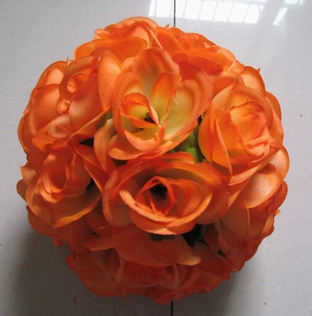 

SPR 15cm orange plastic center with green leaves wedding kissing ball,party decoration flower,candy wedding decorations