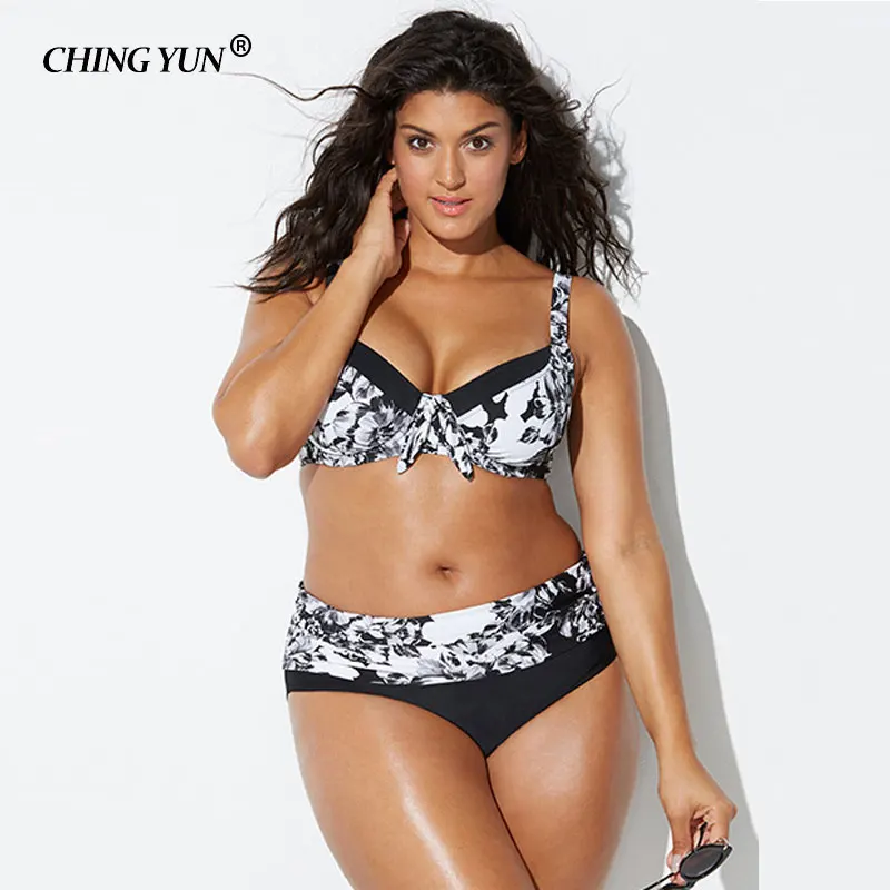 New woman swimsuit sexy beachwear lady Big Size Swimwear black&white clouds Bikini High waist Elastic girls  loose Bathing Suit