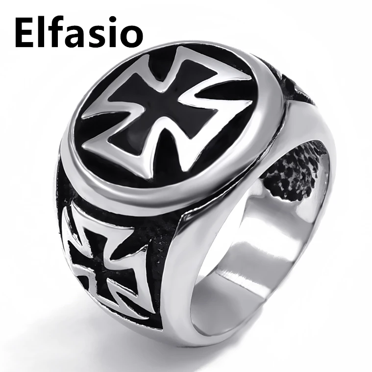 Mens Boys Stainless Steel Biker Ring Band Silver Black Iron Cross Fashion Jewelry Us Size 8-15