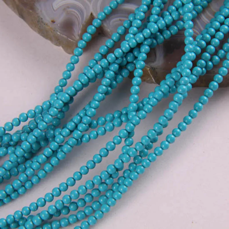 Cadena de cuentas sueltas redondas de turquesa de 2MM, joyería de 16 pulgadas para mujer, fabricación de regalos C065