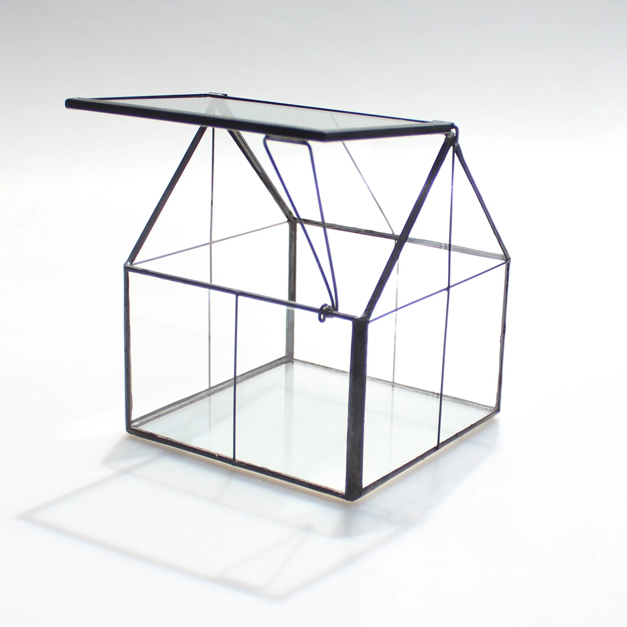 NCYP Modern Glass Terrarium Black Copper Tabletop Geometric Terrarium Grid Pattern Floor Vase Home Decoration Accessories