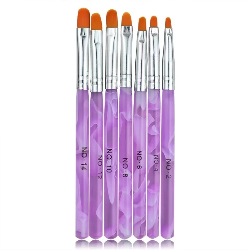 wholesale excellent 7pcs purple handle UV Gel Acrylic Nail Art painting Brushes drawing pen set 50sets/lot free DHL/EMS shipping