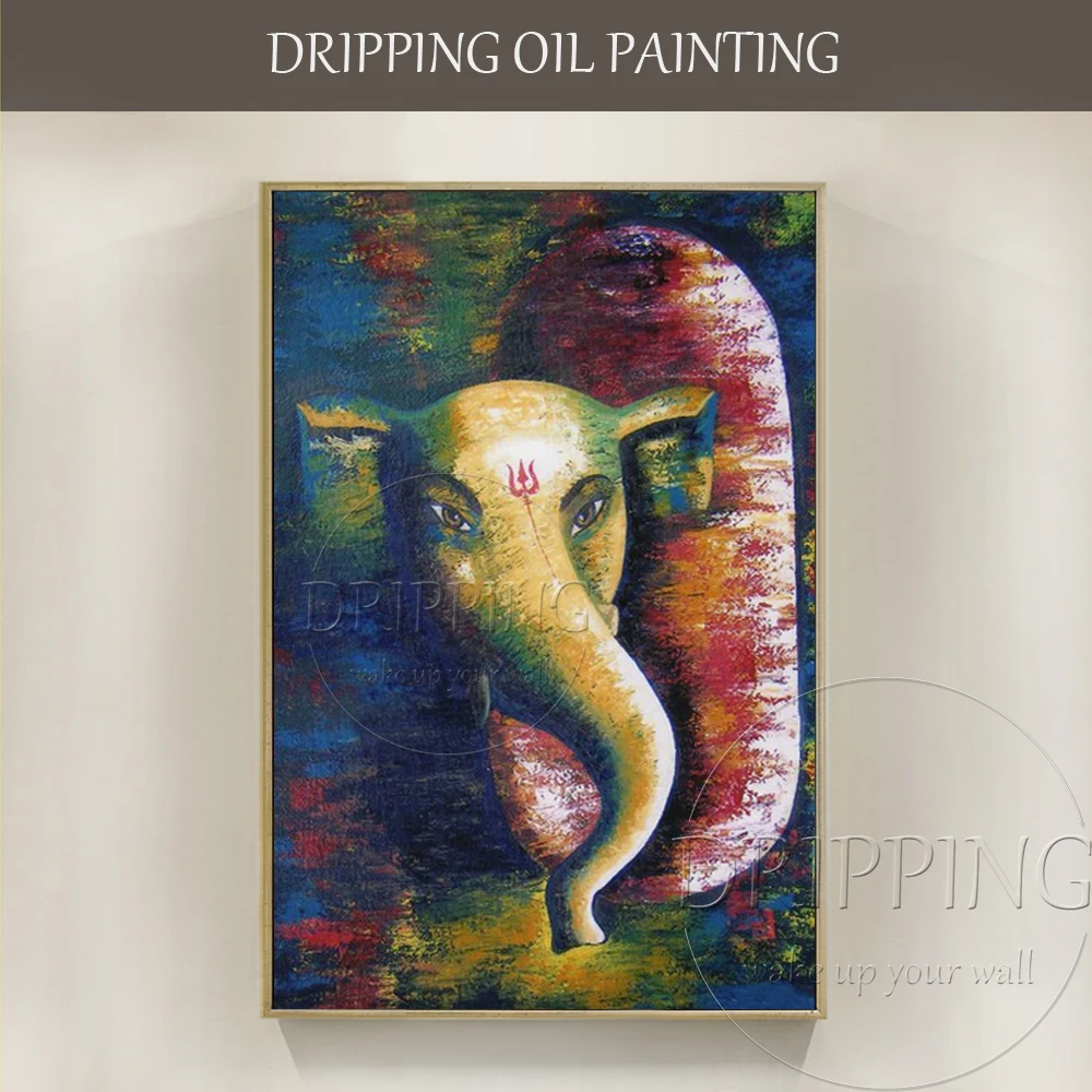 

Wall Art Canvas Ganesh Oil Painting for Living Room Decoration Hand-painted Canvas Artwork Abstract Ganesh Figure Oil Painting